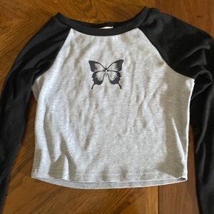 Black and Grey Butterfly Crop Top